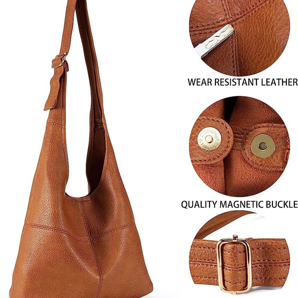 BROWN SUPER SOFT VEGAN LEATHER SHOULDER BAG AND COIN CLUTCH 2 PIECE SET - Picture 4 of 6